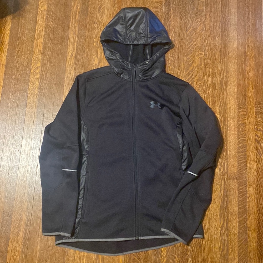 Under Armour Large full-zip fleece hooded sweatshirt hoodie black. GUC